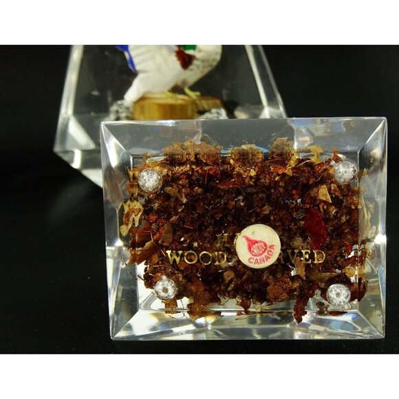 Vintage MCM Clear Lucite Prism Paperweight Lot Birds Canada Wood Carved - Picture 12 of 16